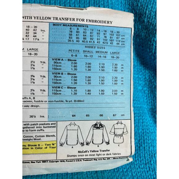 McCalls Sewing pattern 5234 blouse pullover top wingtip collar 1970s - Picture 5 of 5